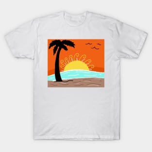 Tropical Palm Tree Beach Sunset T-Shirt